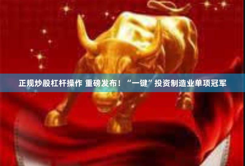 正规炒股杠杆操作 重磅发布！“一键”投资制造业单项冠军